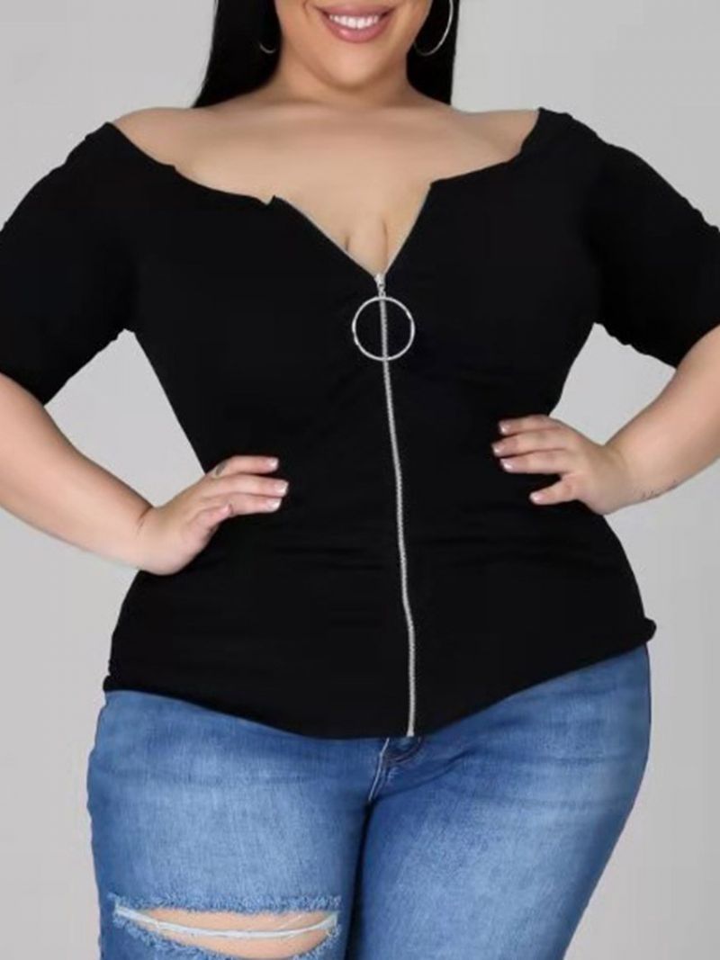 Dámské Tričko S Krátkým Rukávem Standard Plain Office Lady Plus Size