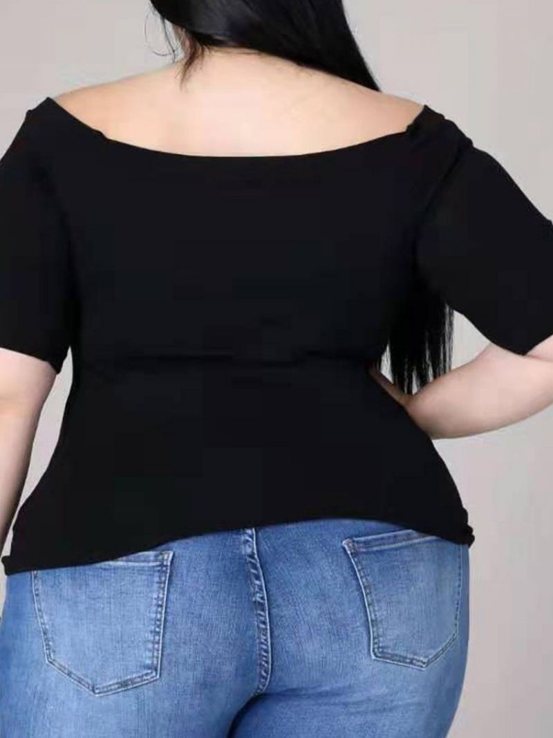 Dámské Tričko S Krátkým Rukávem Standard Plain Office Lady Plus Size