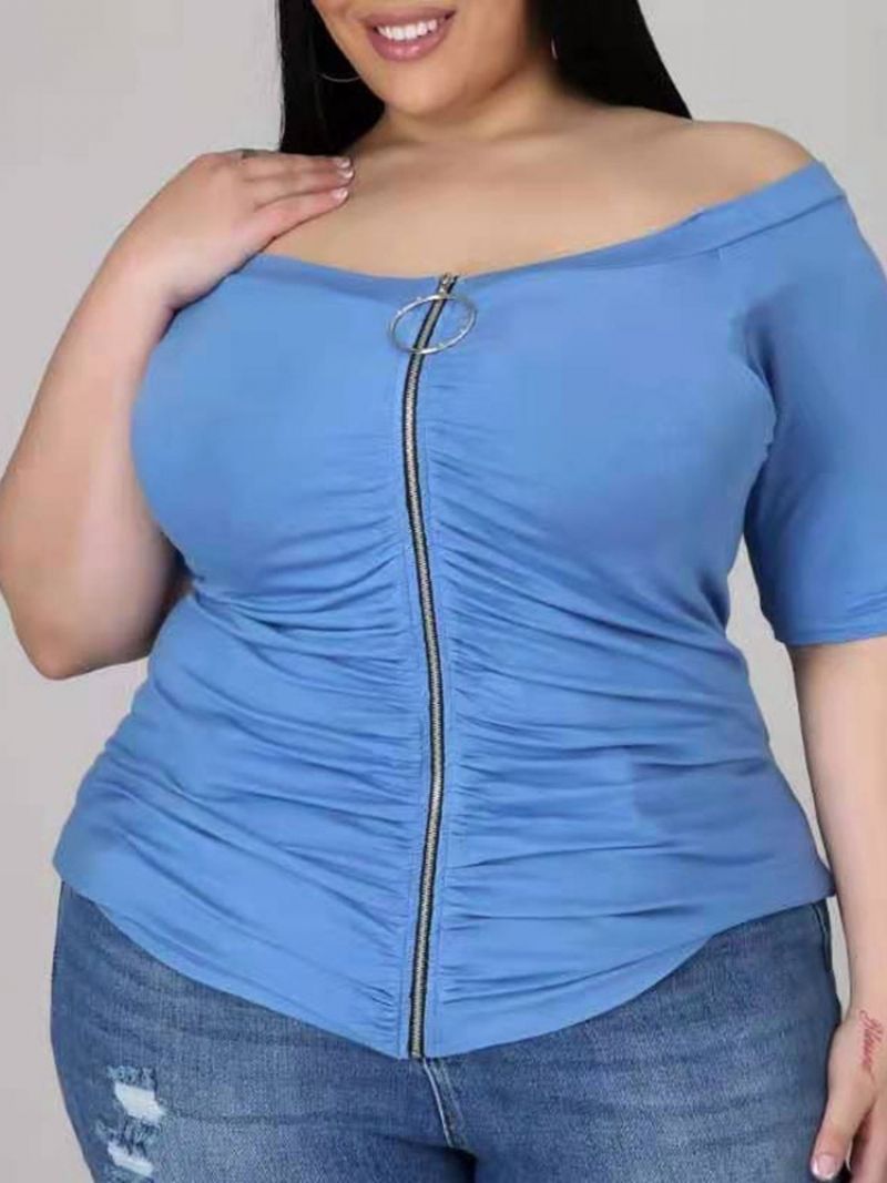 Dámské Tričko S Krátkým Rukávem Standard Plain Office Lady Plus Size