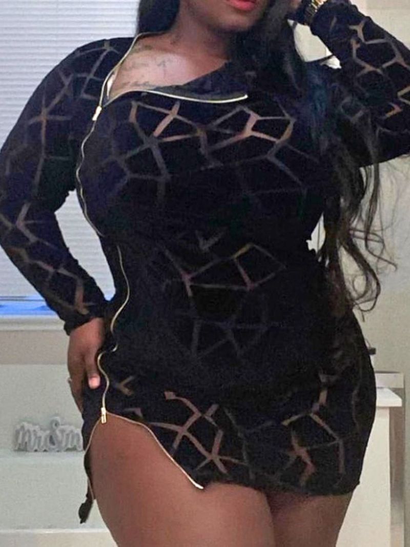 Dlouhý Rukáv Na Zip Nad Kolena Sexy Bodycon Šaty Větší Velikosti