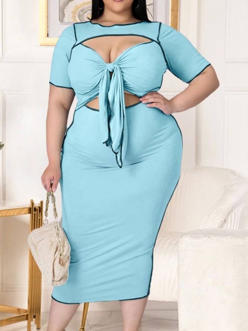 Dutý Barevný Blok S Krátkým Rukávem Do Půli Lýtek Regular Dress Plus Size