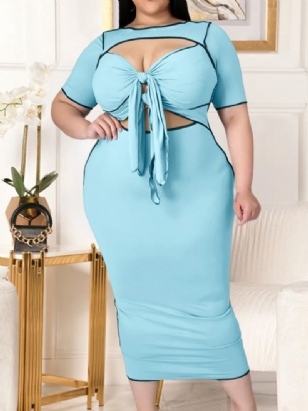 Dutý Barevný Blok S Krátkým Rukávem Do Půli Lýtek Regular Dress Plus Size