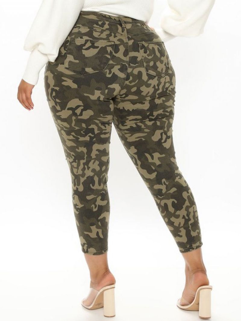 Kalhoty Skinny Hole Camouflage Pencil Pants Délka Po Kotníky Dámské Kalhoty Plus Size