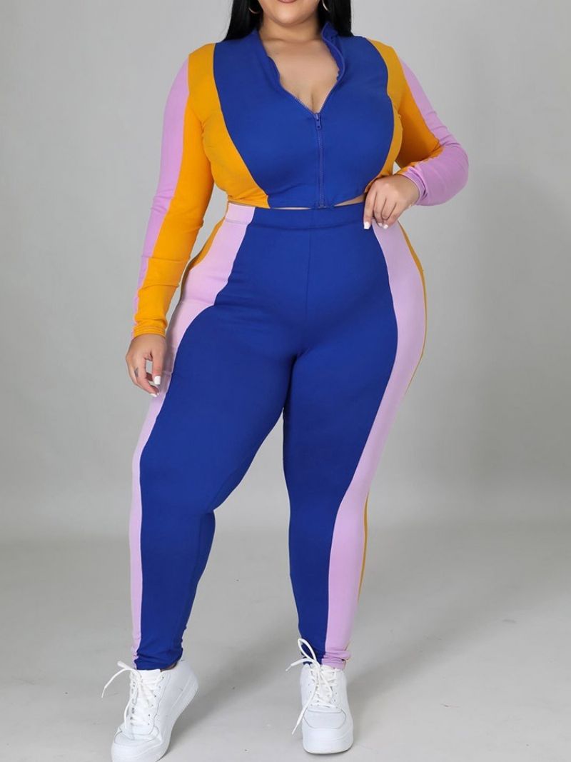 Módní Bunda Zip Tužka Kalhoty Zip Dvoudílné Sady Dámské Kalhoty Set Plus Size