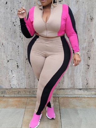 Módní Bunda Zip Tužka Kalhoty Zip Dvoudílné Sady Dámské Kalhoty Set Plus Size