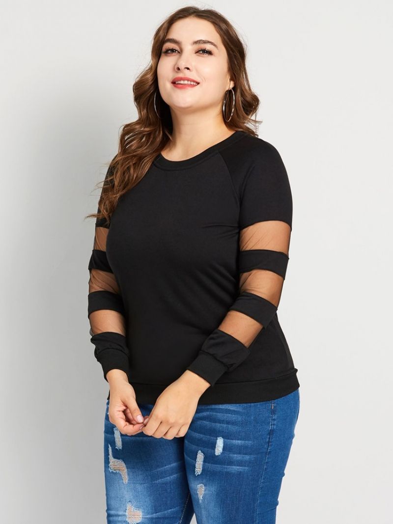 Neformální Tričko Patchwork Mesh Plus Size