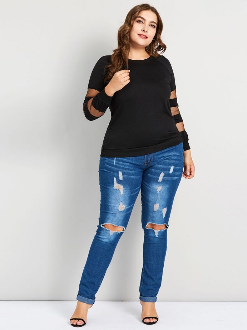 Neformální Tričko Patchwork Mesh Plus Size