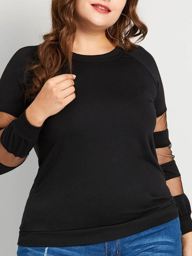 Neformální Tričko Patchwork Mesh Plus Size