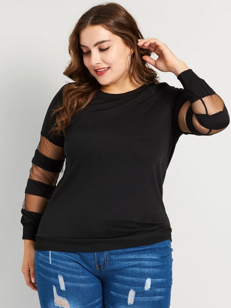 Neformální Tričko Patchwork Mesh Plus Size