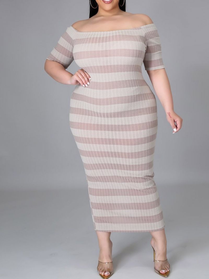 Patchworkové Svetrové Šaty S Polovičním Rukávem Mimo Ramena Bodycon Pullover Dress Plus Size