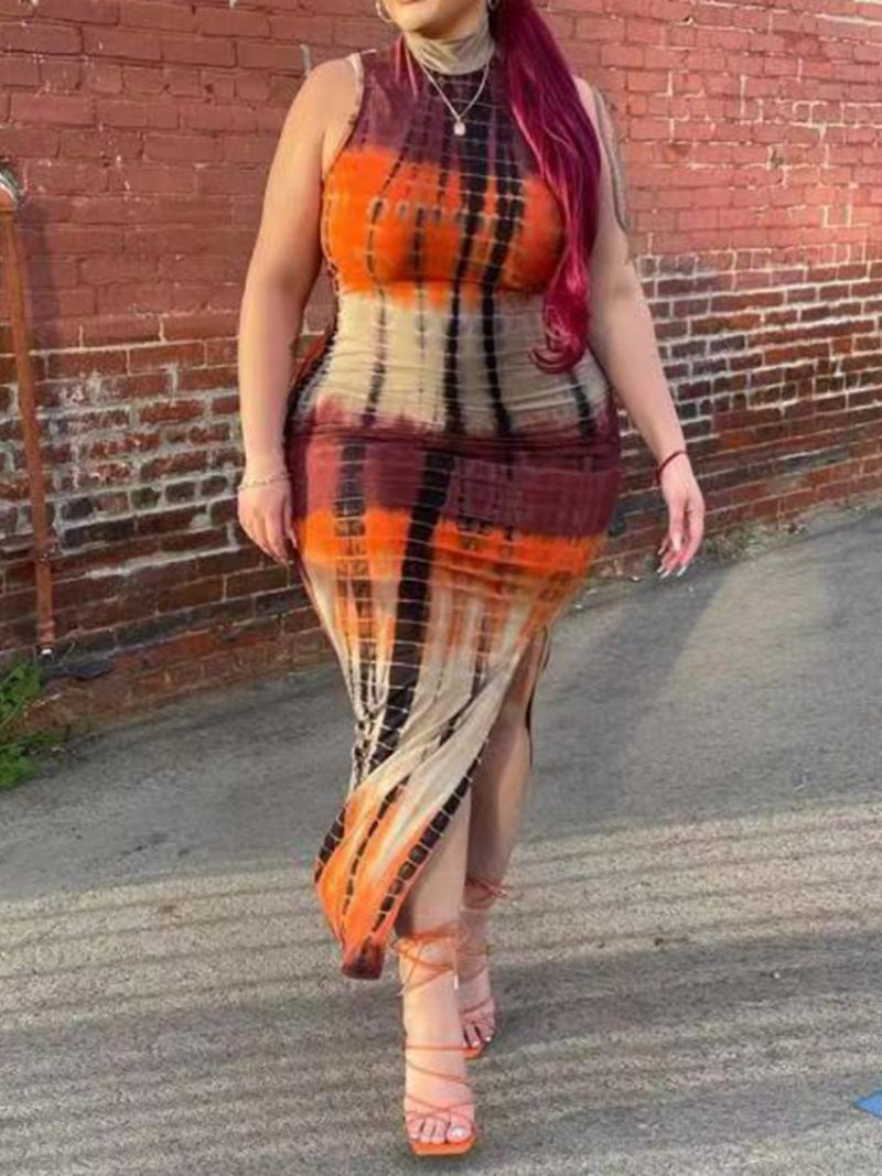 Patchworkový Pulovr Bez Rukávů V Délce Ke Kotníkům Bodycon Dress Plus Size