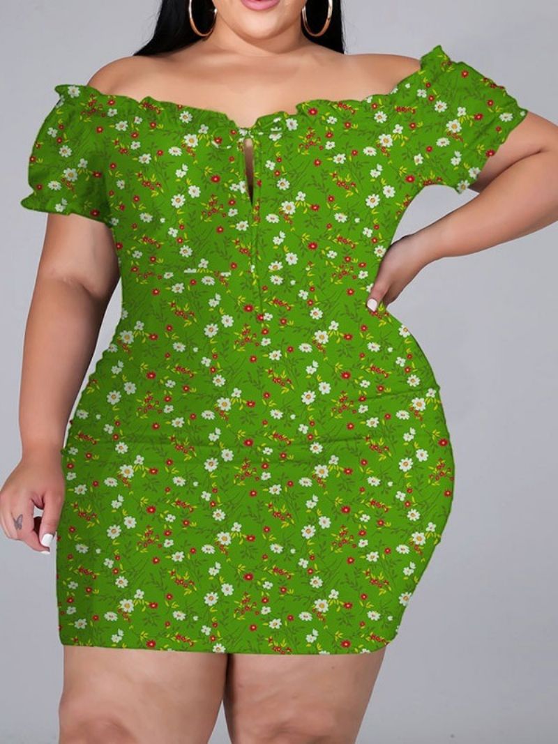 Potisk Nad Kolena S Krátkým Rukávem Bodycon Pullover Floral Bodycon Dress Plus Size