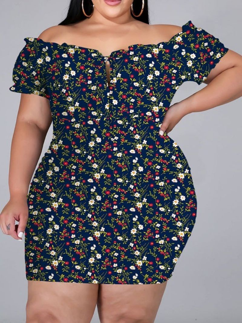 Potisk Nad Kolena S Krátkým Rukávem Bodycon Pullover Floral Bodycon Dress Plus Size