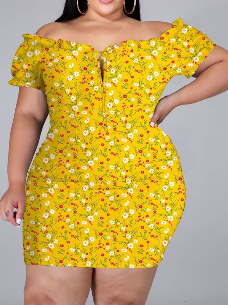 Potisk Nad Kolena S Krátkým Rukávem Bodycon Pullover Floral Bodycon Dress Plus Size