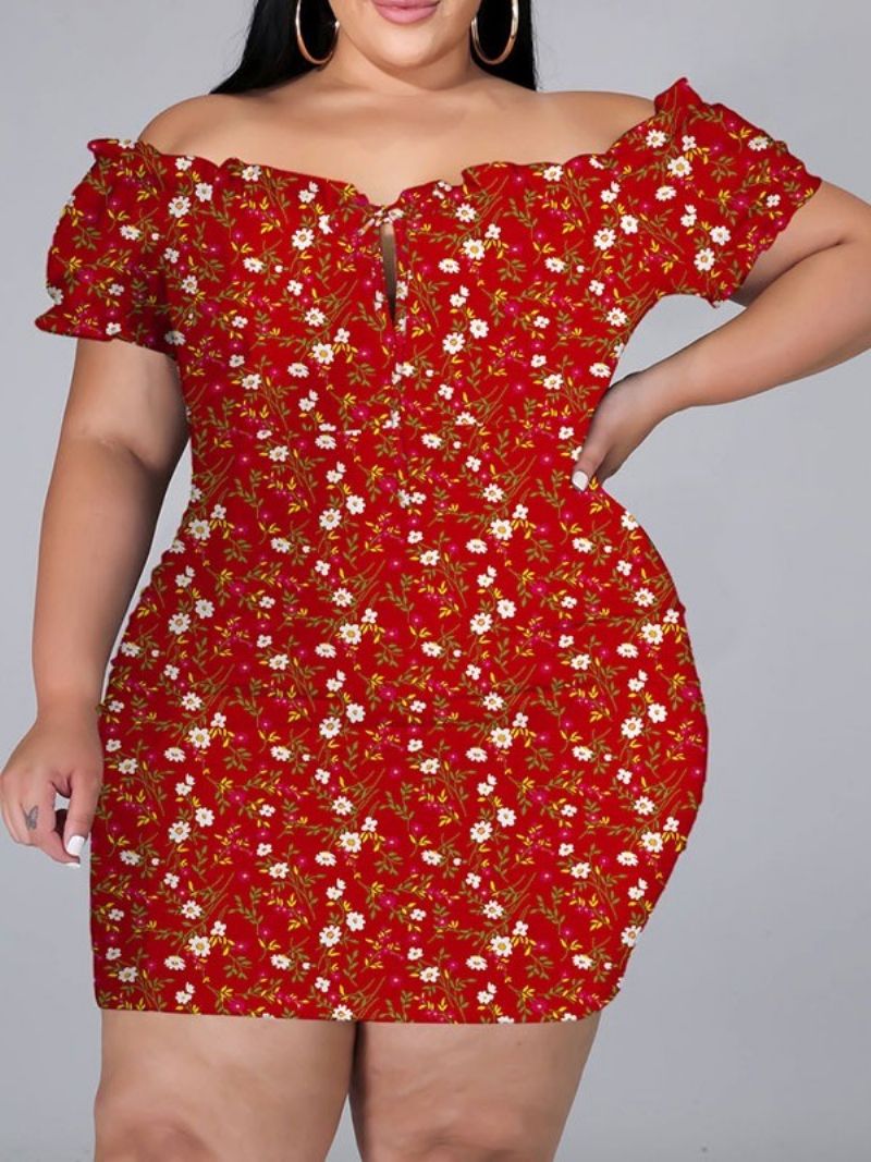 Potisk Nad Kolena S Krátkým Rukávem Bodycon Pullover Floral Bodycon Dress Plus Size