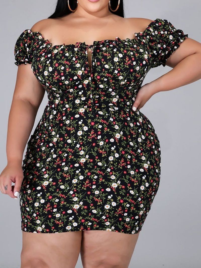 Potisk Nad Kolena S Krátkým Rukávem Bodycon Pullover Floral Bodycon Dress Plus Size