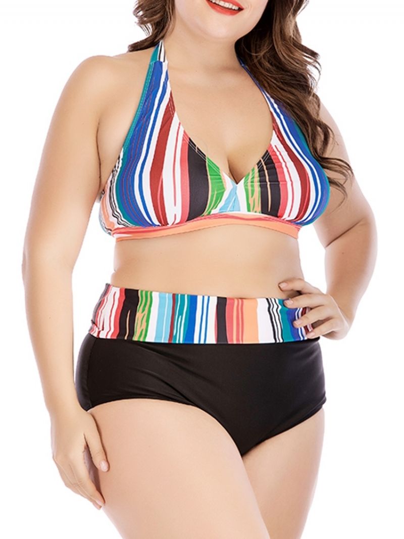 Stripe Color Block Plus Size Sexy Plavky