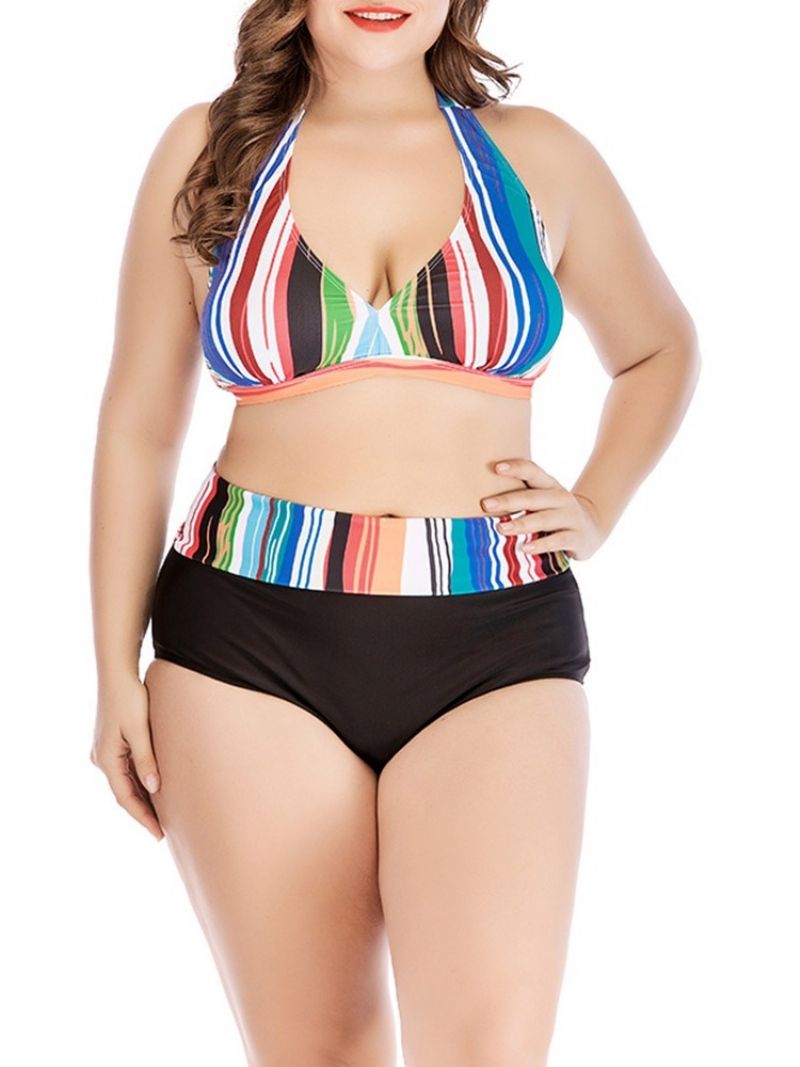 Stripe Color Block Plus Size Sexy Plavky