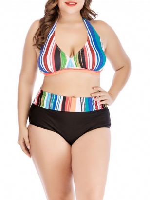 Stripe Color Block Plus Size Sexy Plavky