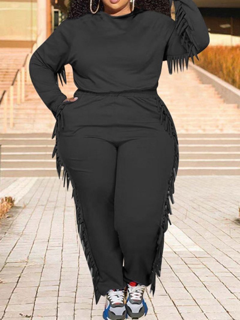 Střapcové Kalhoty Plain Pullover Pencil Pants Dvoudílné Sady Dámská Sada Kalhot Plus Size