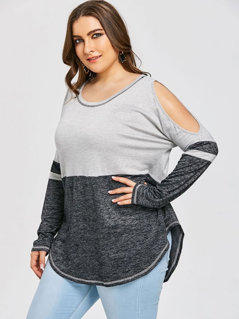 Středně Dlouhé Tenké Triko Color Block Plus Size