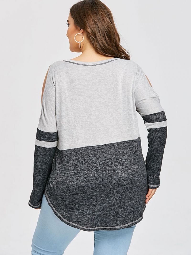 Středně Dlouhé Tenké Triko Color Block Plus Size