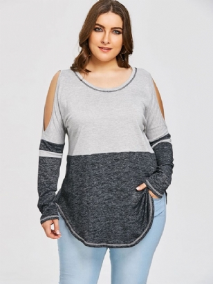 Středně Dlouhé Tenké Triko Color Block Plus Size