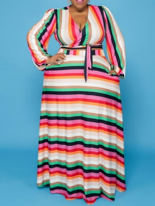 Sukně Stripe Western Dvoudílné Sady S Výstřihem Do V Dámská Sada Šatů Plus Size