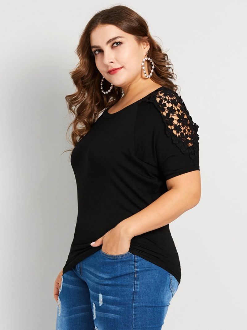 Volné Tričko Patchwork Lace Plus Size