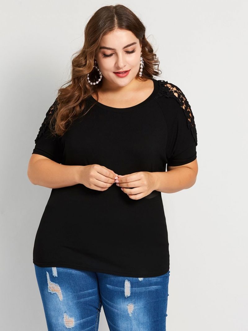 Volné Tričko Patchwork Lace Plus Size