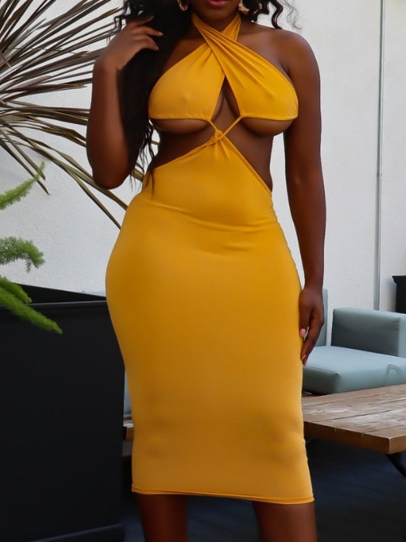 Bodycon Sexy Šaty Do Půlky Lýtek Bez Rukávů