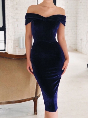 Bodycon Svetrové Šaty S Krátkým Rukávem Do Půli Lýtek Mimo Ramena