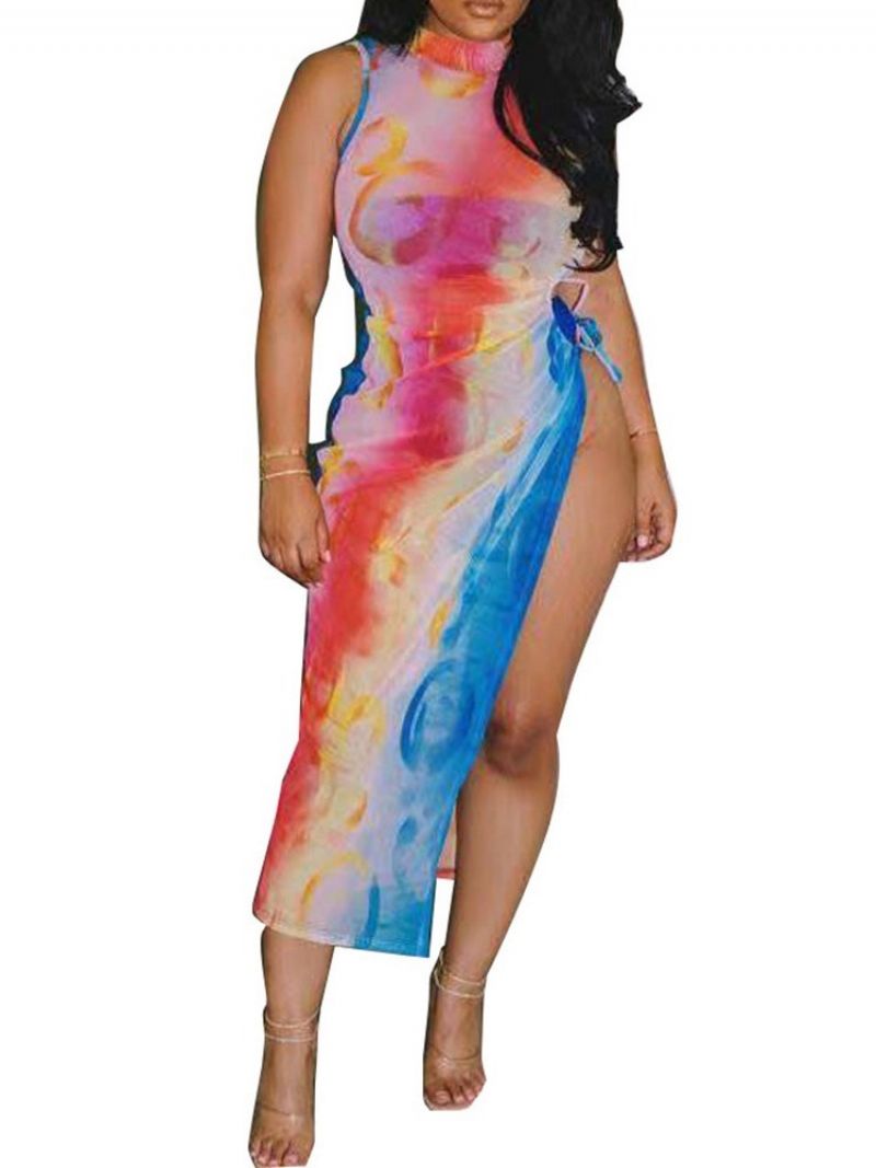 Bodycon Šaty S Přechodovým Pulovrem Do Půli Lýtek Rozděleným Bez Rukávů