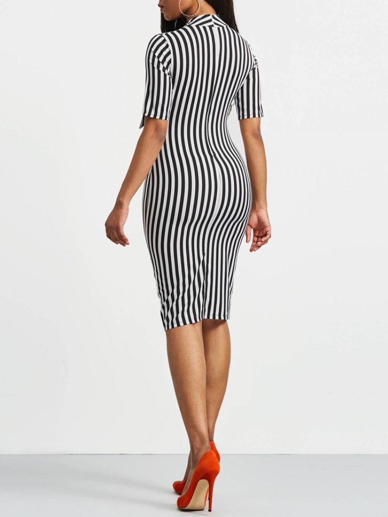 Bowknot Bowknot Límec Stripe Bodycon Šaty