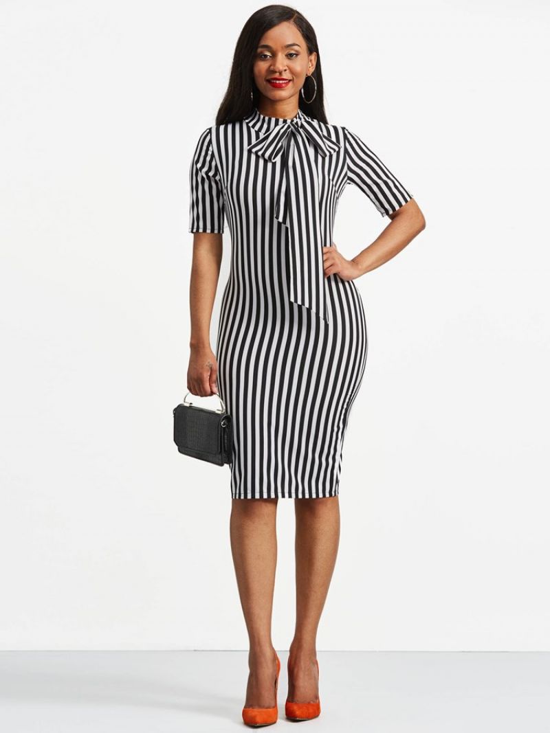 Bowknot Bowknot Límec Stripe Bodycon Šaty