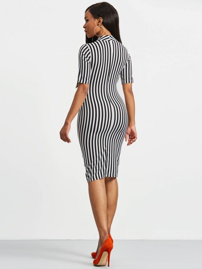 Bowknot Bowknot Límec Stripe Bodycon Šaty