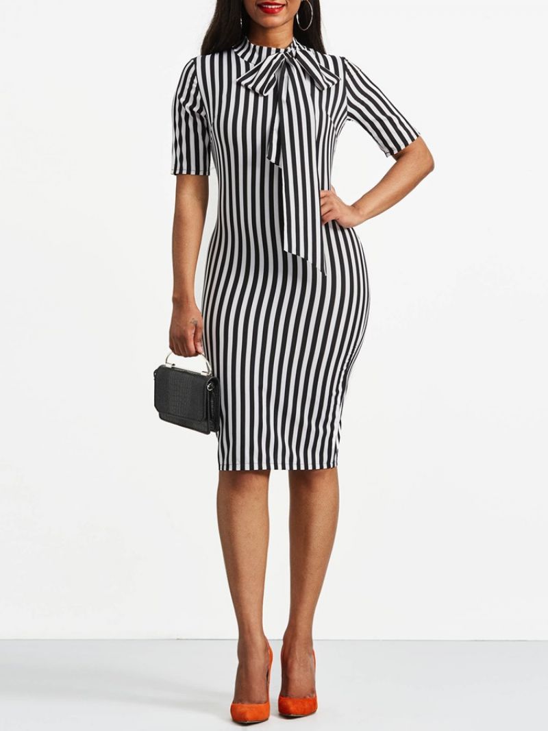 Bowknot Bowknot Límec Stripe Bodycon Šaty