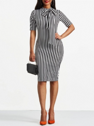 Bowknot Bowknot Límec Stripe Bodycon Šaty