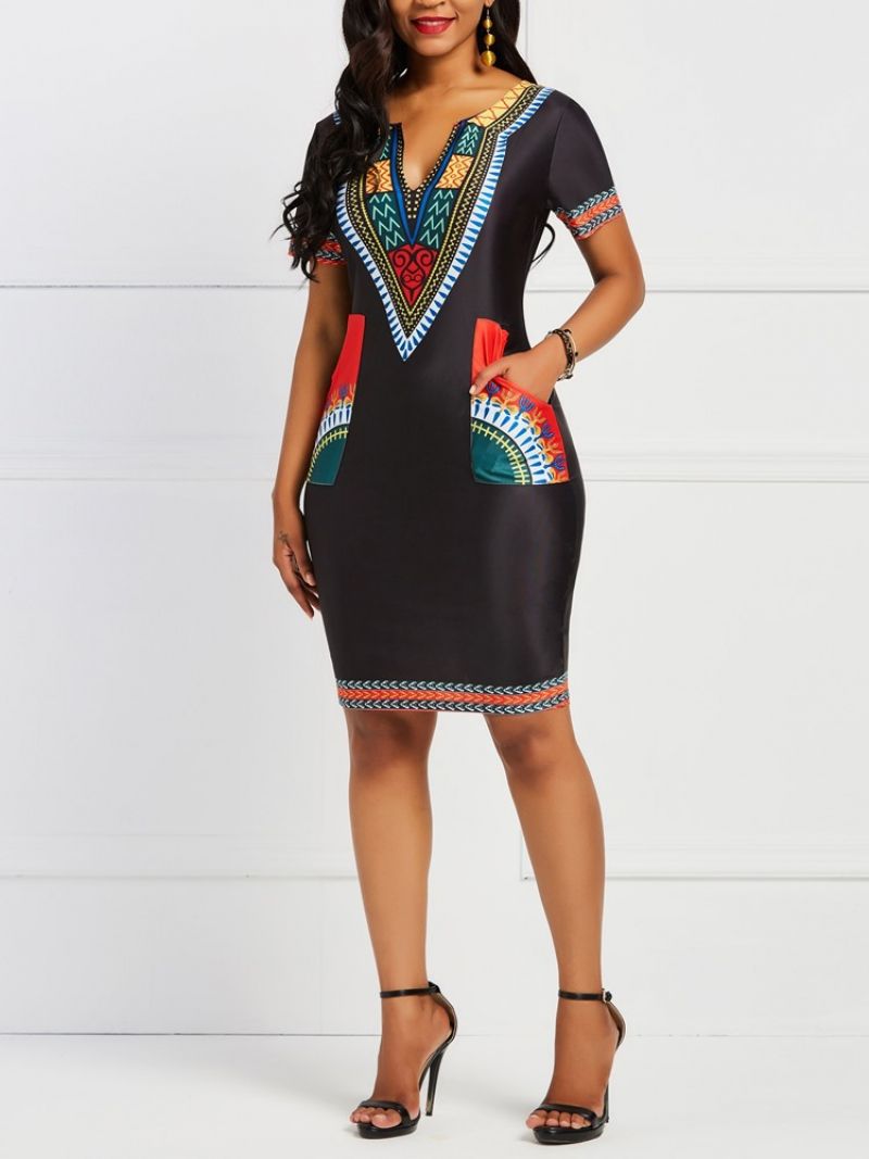 Dámské Šaty Bodycon Geometric African Ethnic Style