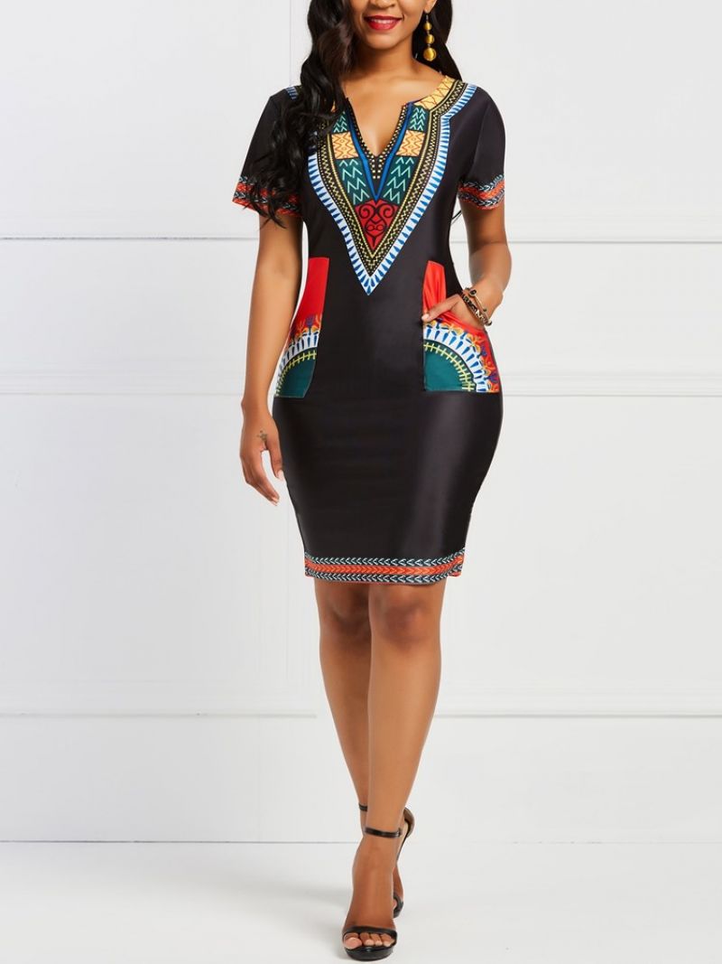 Dámské Šaty Bodycon Geometric African Ethnic Style