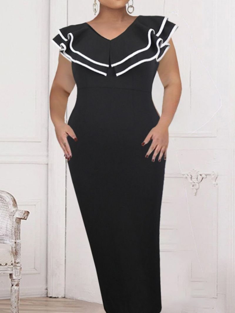 Délka Ke Kotníkům Falbala Čepice S Rukávem Color Block Fashion Bodycon Dress Plus Size