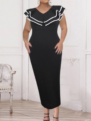 Délka Ke Kotníkům Falbala Čepice S Rukávem Color Block Fashion Bodycon Dress Plus Size