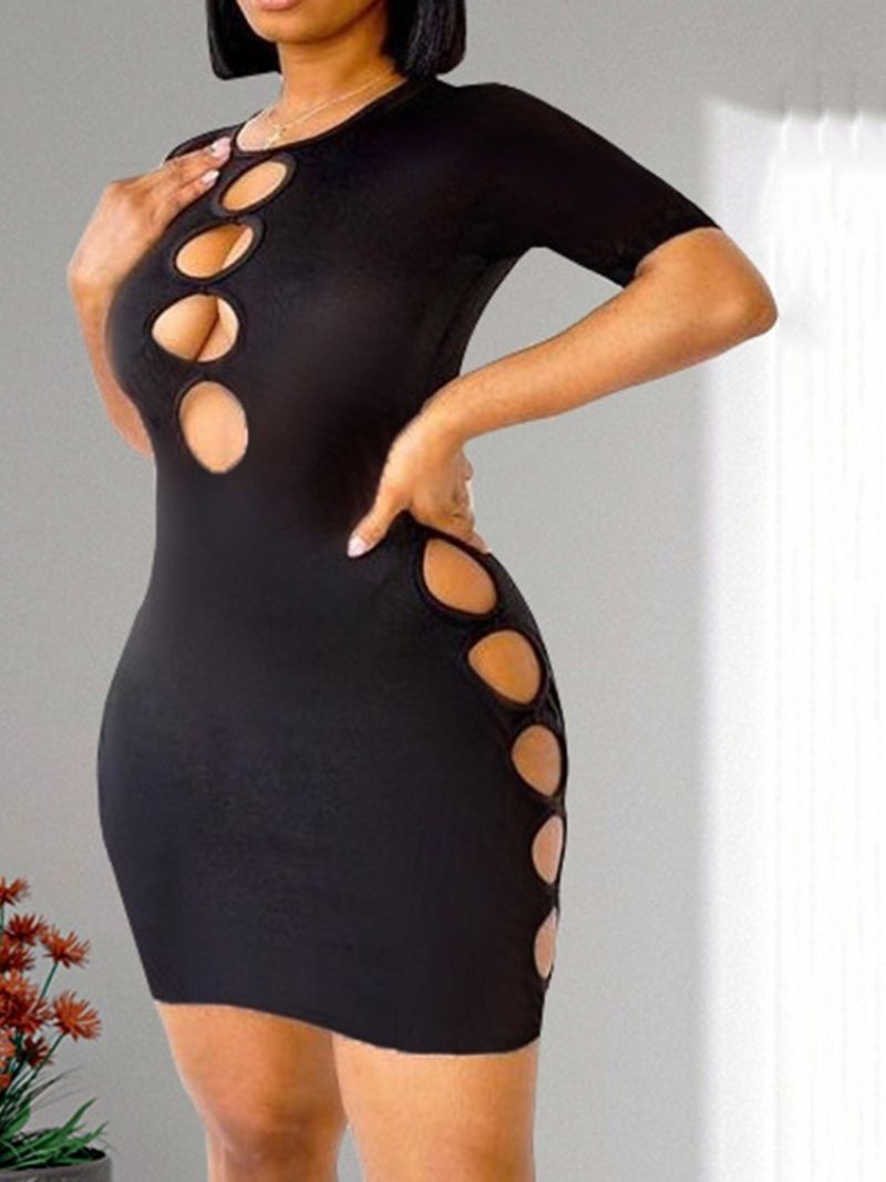 Krátký Rukáv Nad Kolena Duté Sexy Obyčejné Bodycon Šaty