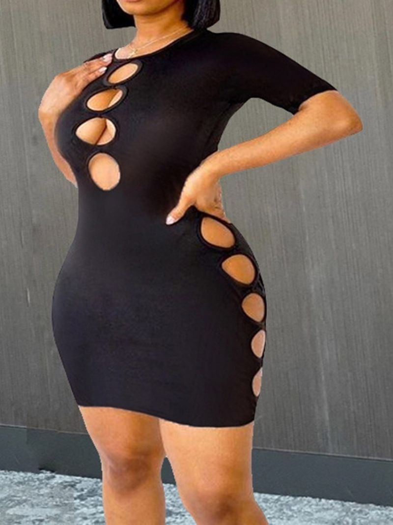 Krátký Rukáv Nad Kolena Duté Sexy Obyčejné Bodycon Šaty