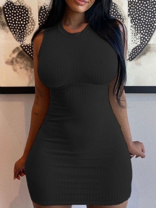 Malé Černé Šaty Bez Rukávů Nad Kolena Obyčejné Sexy Bodycon Šaty