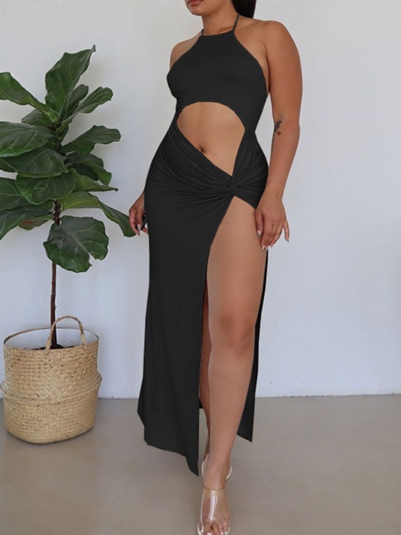 Obyčejné Sexy Bodycon Šaty Bez Rukávů Dlouhé Ke Kotníkům