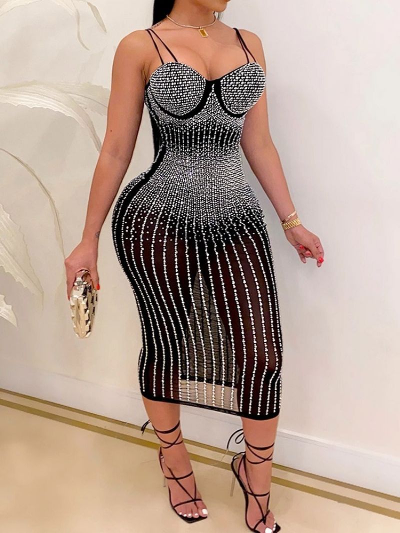 Patchwork Bez Rukávů Do Půli Lýtek Sexy Svetr Bodycon Šaty