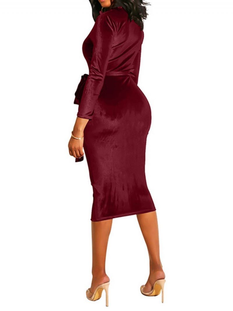 Sexy Bodycon Šaty Na Zip S Dlouhým Rukávem Do Půli Lýtek