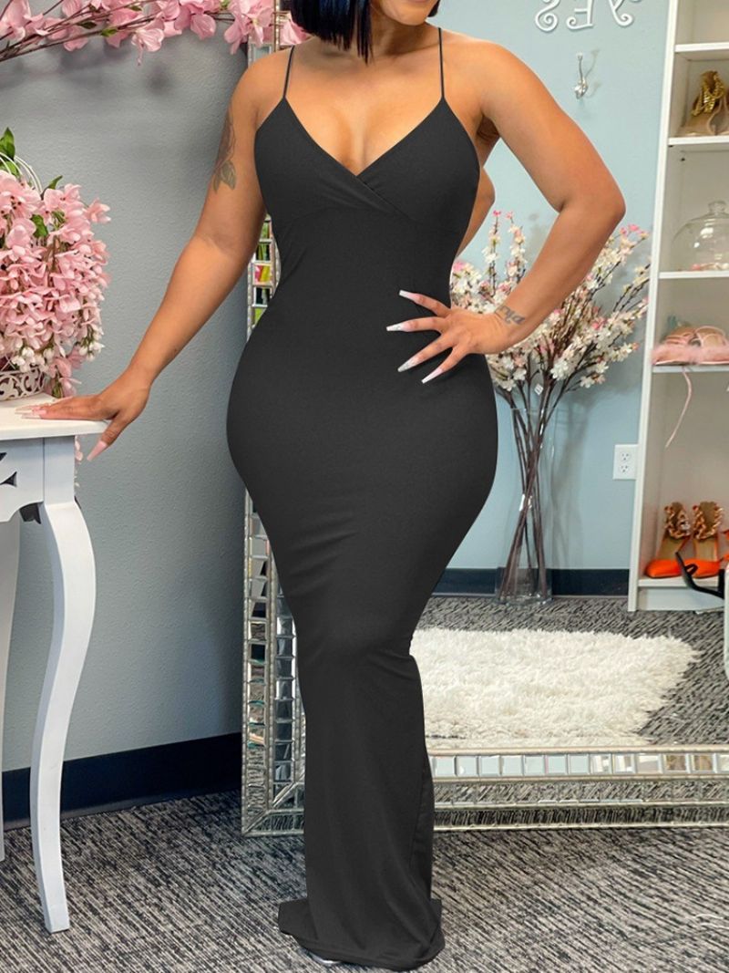 Sexy Bodycon Šaty S Výstřihem Do V Bez Rukávů