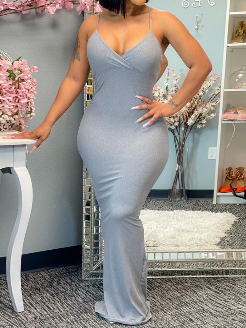 Sexy Bodycon Šaty S Výstřihem Do V Bez Rukávů